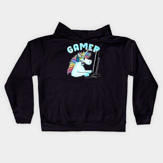 Unicorn Gamer Funny gamming Kids Hoodie by SusanaDesigns